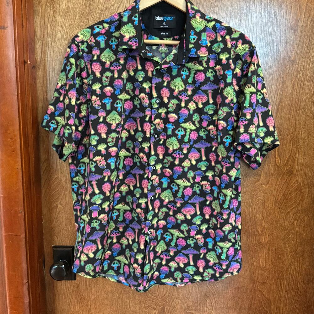 Blue Gear Magic Mushroom Print Slim Fit Shirt XL